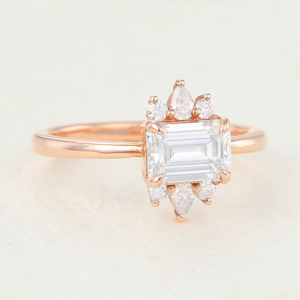 Harley-0.92 Carats Emerald Moissanite Pave Engagement Ring