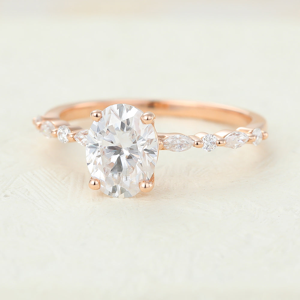 Lucille-1.33 Carats Oval Moissanite Pave Engagement Ring