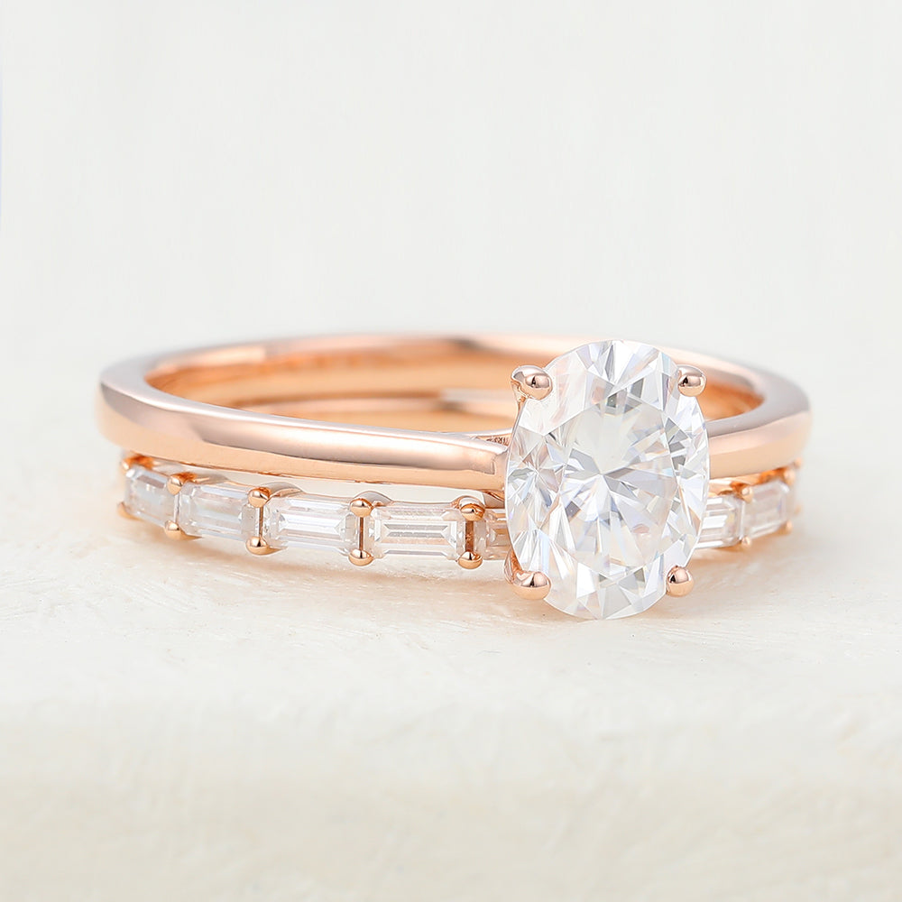Hope-2.0 Carats Oval Moissanite Solitaire Bridal Ring Set