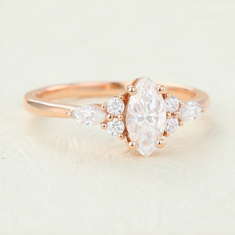 Iris-0.47 Carats Marquise Moissanite Cluster Engagement Ring