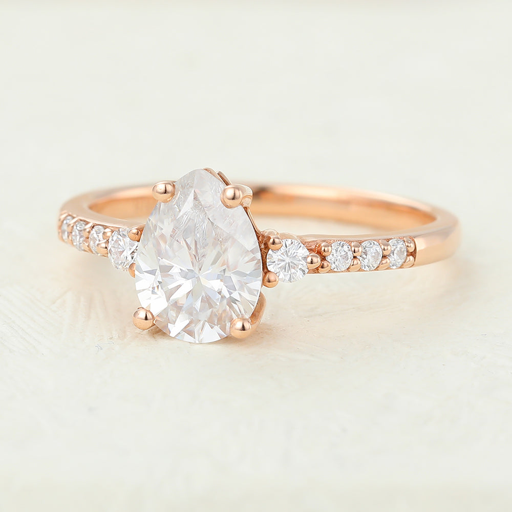 Lola-1.0 Carats Pear Moissanite Pave Engagement Ring