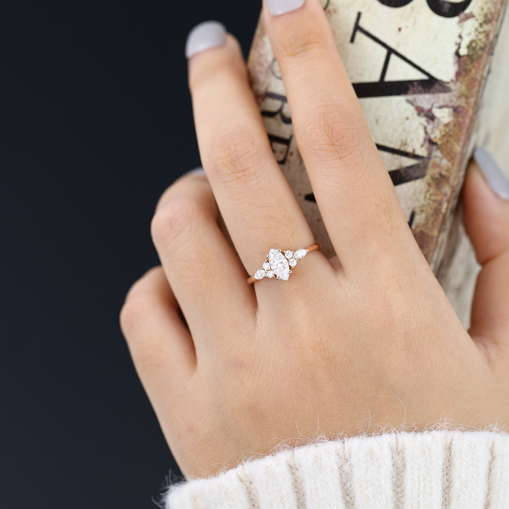 Iris-0.47 Carats Marquise Moissanite Cluster Engagement Ring