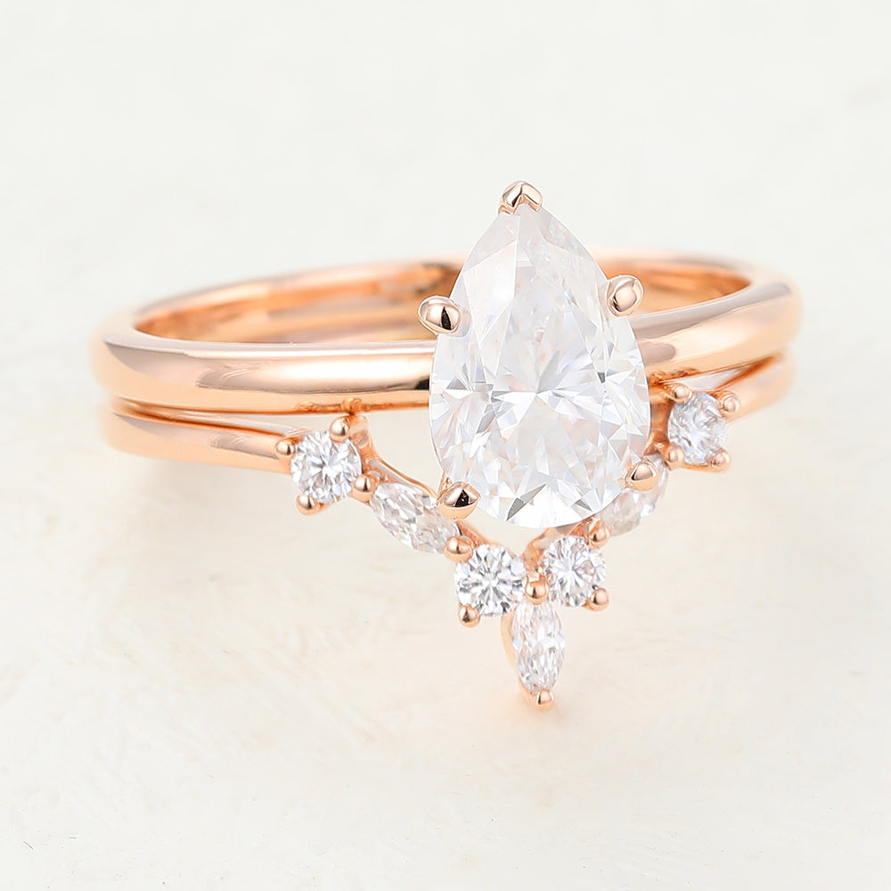 Jasper-1.5 Carats Pear Moissanite Solitaire Bridal Ring Set