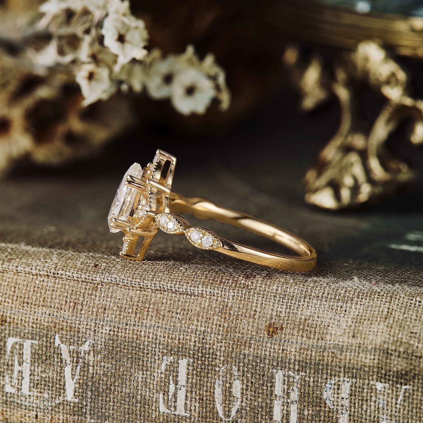 1.2 CT Carat Moissanite Diamond Pear Shape Vintage Engagement Ring