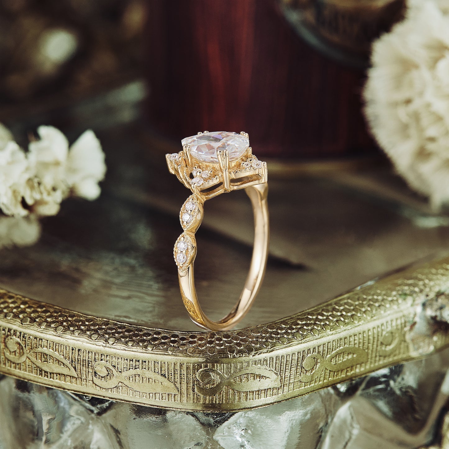 1.2 CT Carat Moissanite Diamond Pear Shape Vintage Engagement Ring
