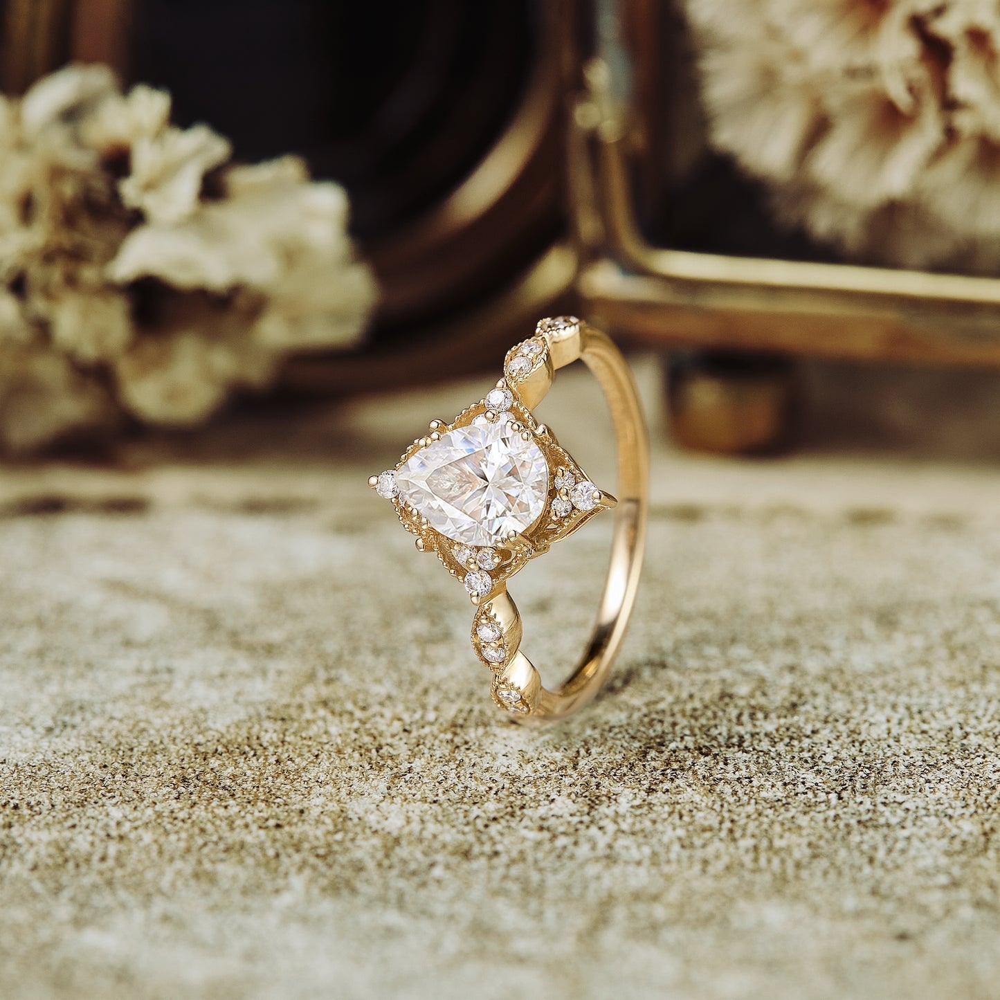 1.2 CT Carat Moissanite Diamond Pear Shape Vintage Engagement Ring