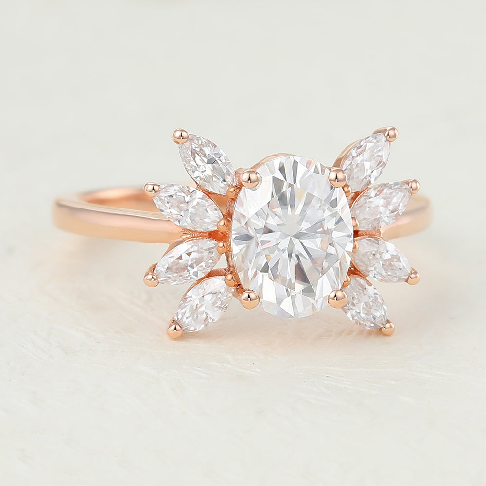 Makenzie-1.33 Carats Oval Moissanite Cluster Engagement Ring