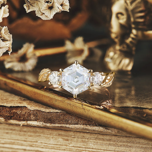 1.50 Carat Moissanite Diamond Hexagon Shape Vintage Engagement Ring