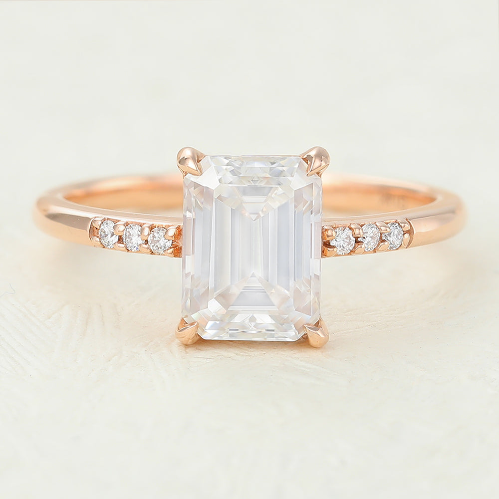 Mckenna-1.60 Carats Emerald Moissanite Pave Engagement Ring