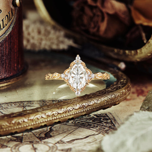 1.25 Carat Moissanite Diamond Pear Shape Vintage Engagement Ring