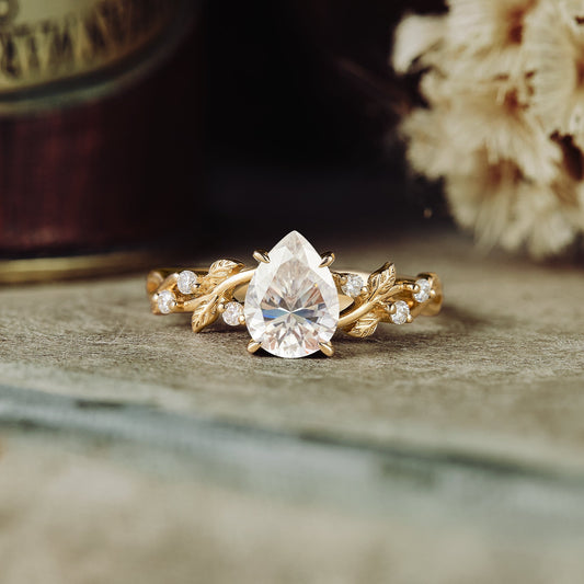 1.2 CT Carat Moissanite Diamond Pear Shape Vintage Engagement Ring