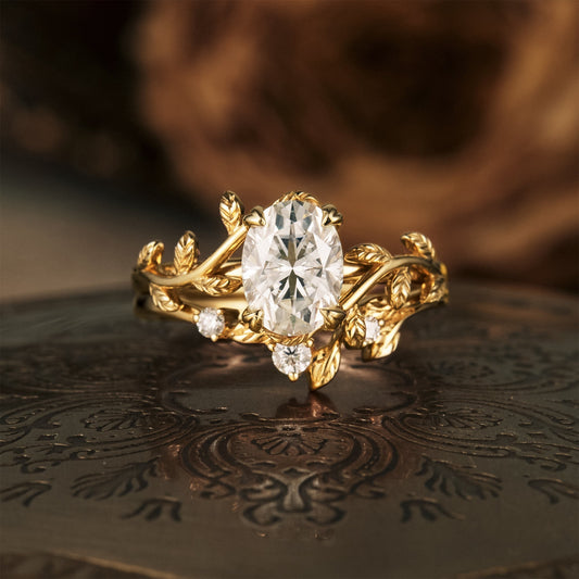 1.32 CT Oval Shaped Moissanite Diamond Bridal Set With Vintage Setting