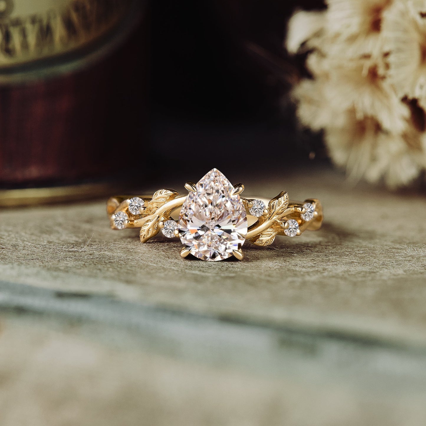 1.25 CT Carat Moissanite Diamond Pear Shape Vintage Engagement Ring