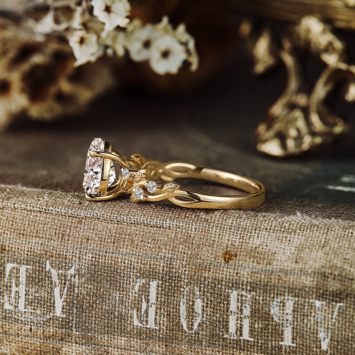 1.25 CT Carat Moissanite Diamond Pear Shape Vintage Engagement Ring