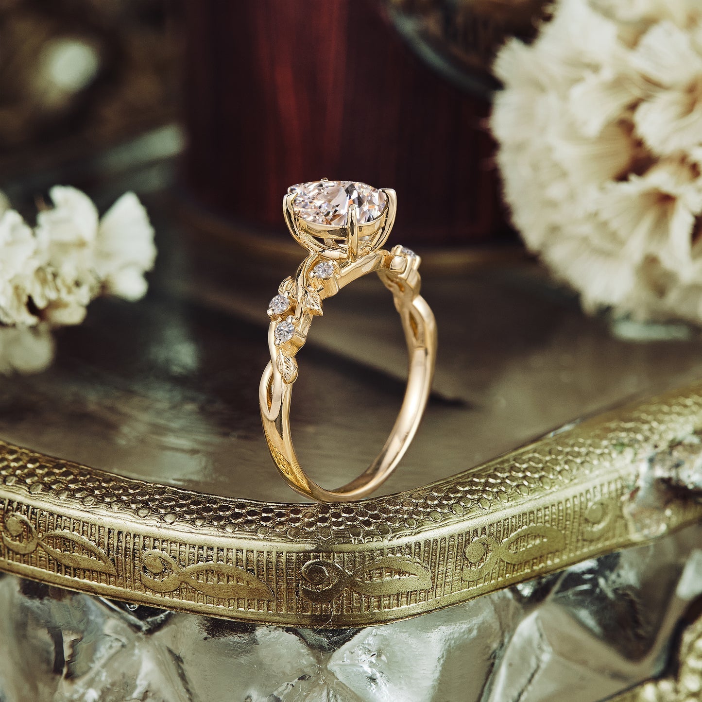1.25 CT Carat Moissanite Diamond Pear Shape Vintage Engagement Ring