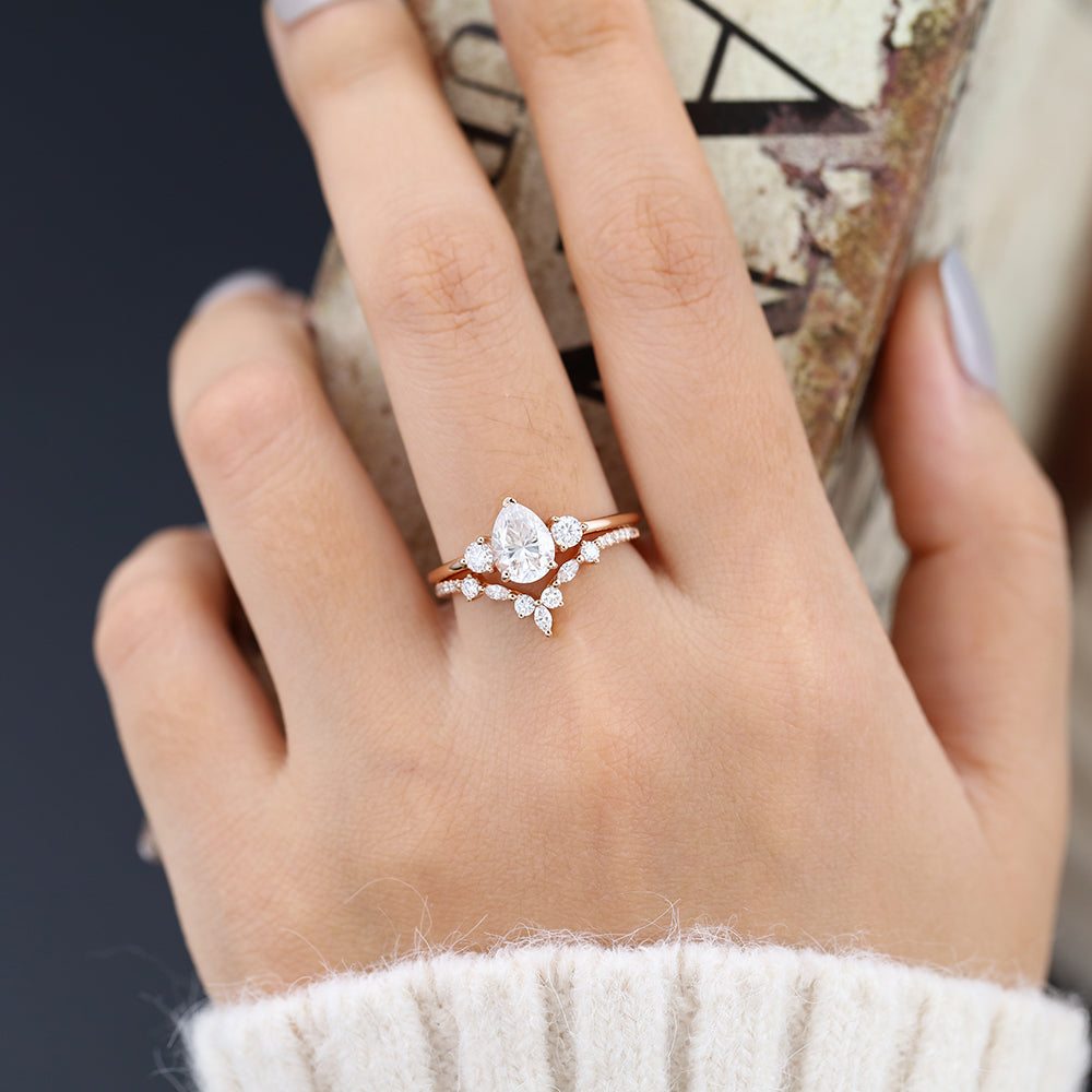Jasper-1.5 Carats Pear Moissanite Three Stone Style Bridal Ring Set