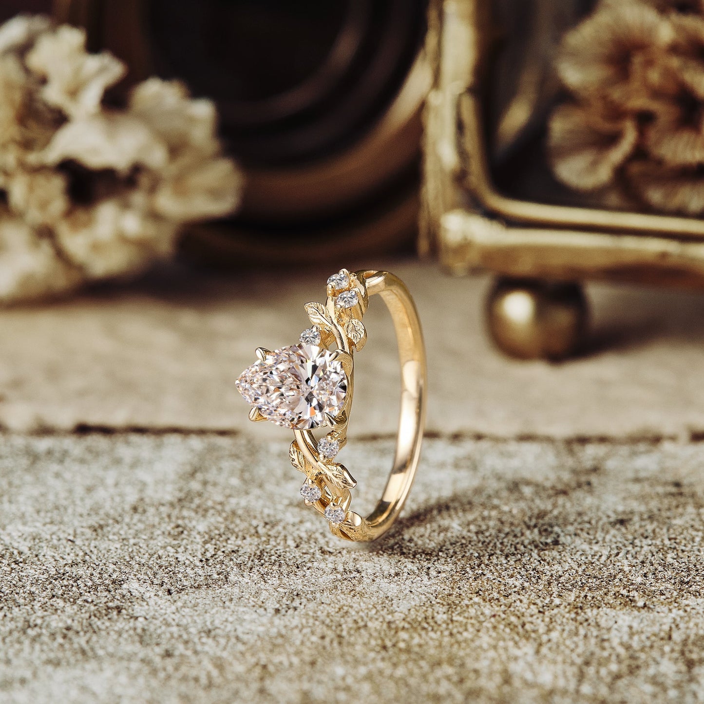 1.25 CT Carat Moissanite Diamond Pear Shape Vintage Engagement Ring