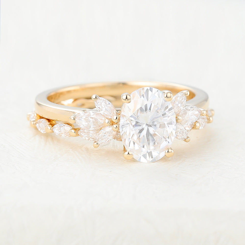 Ivy-1.33 Carats Oval Moissanite Cluster Bridal Ring Set