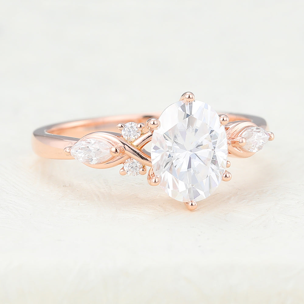 Jordyn-1.33 Carats Oval Moissanite cluster Engagement Ring