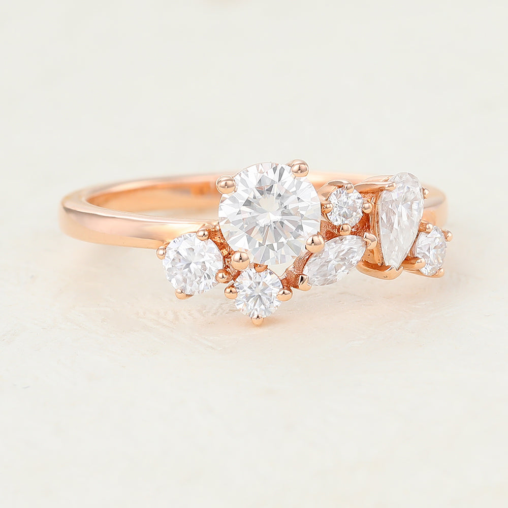 Blake-1.0 TCW Marquise, Round & Pear  Moissanite Cluster Wedding Band