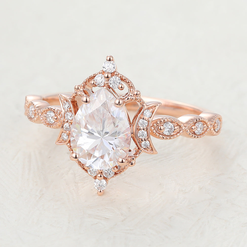 Mariah-0.90 Carats Pear Moissanite Vintage Engagement Ring