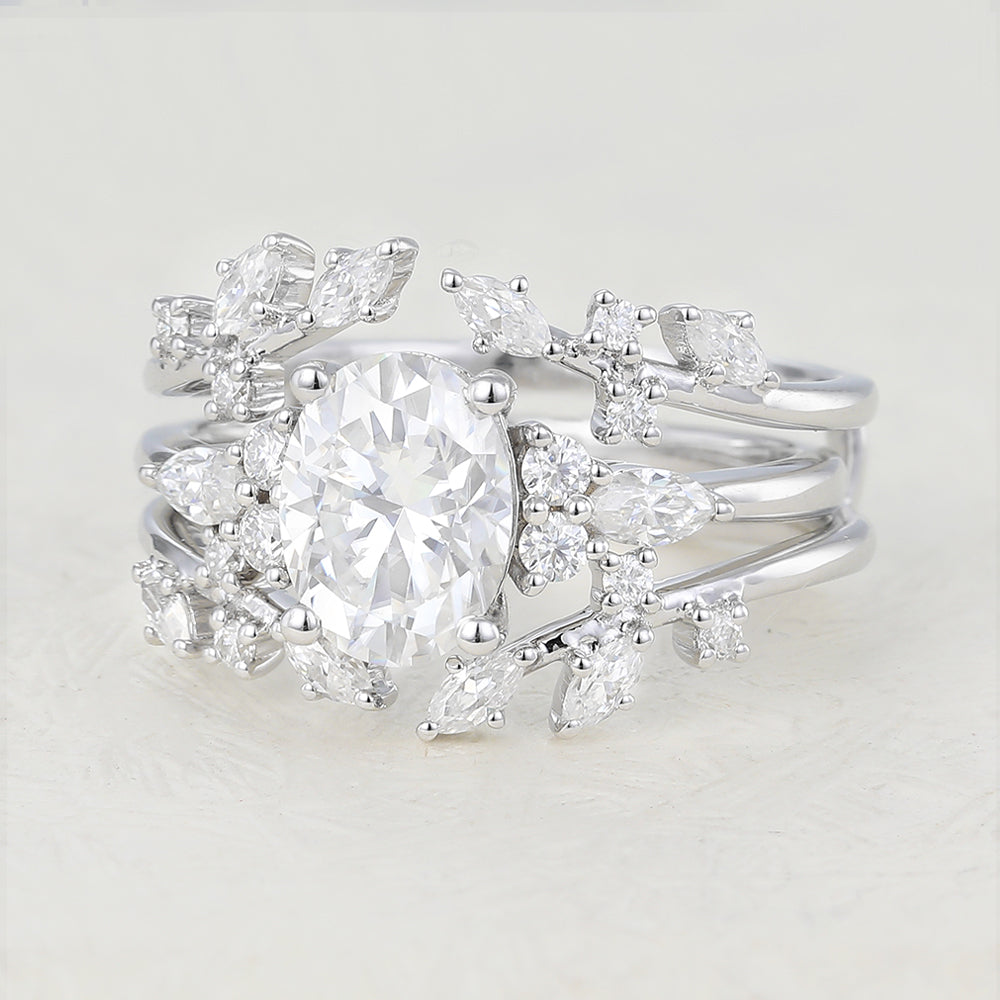 Kai-1.33 Carats Oval Moissanite Cluster Bridal Ring Set