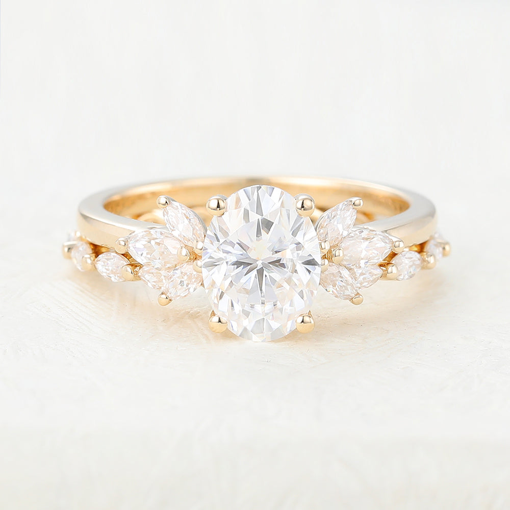 Ivy-1.33 Carats Oval Moissanite Cluster Bridal Ring Set