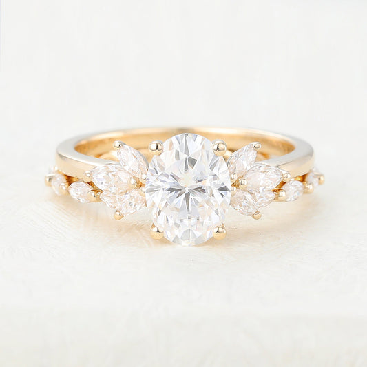 Ivy-1.33 Carats Oval Moissanite Cluster Bridal Ring Set