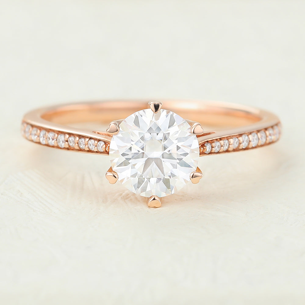 Vivienne-0.68 Carats Round Moissanite Pave Engagement Ring
