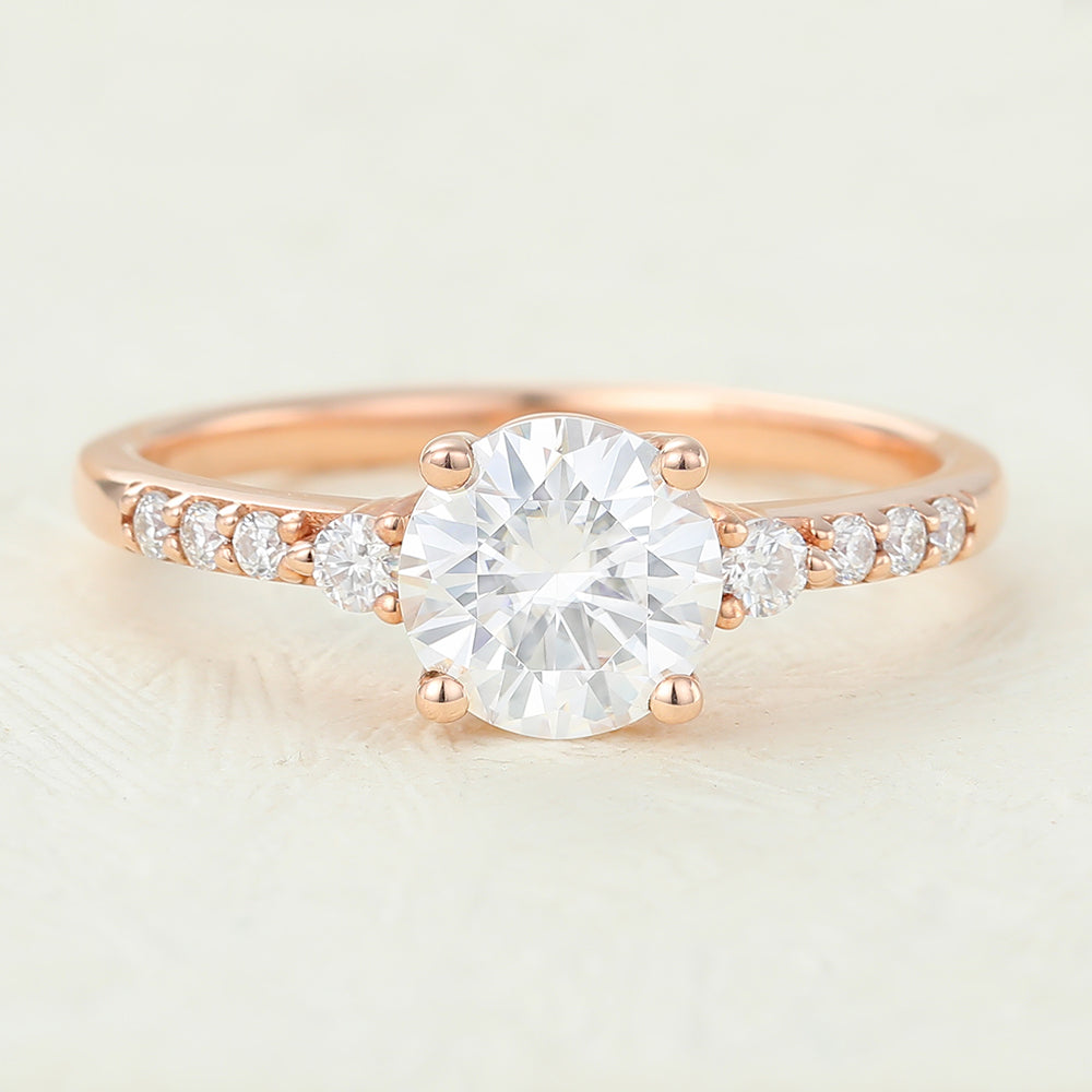 Sienna-0.88 Carats Round Moissanite Pave Engagement Ring