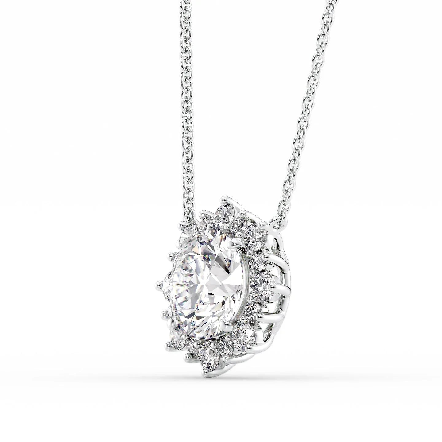Zoey-2.0 Carats Round Moissanite Halo  Necklace