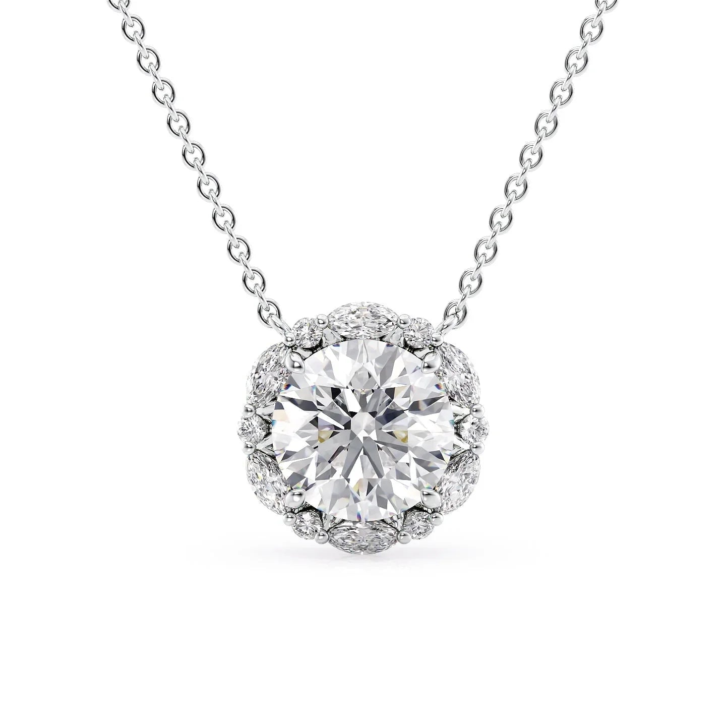 Addison-2.0 Carats Round Moissanite Halo Necklace
