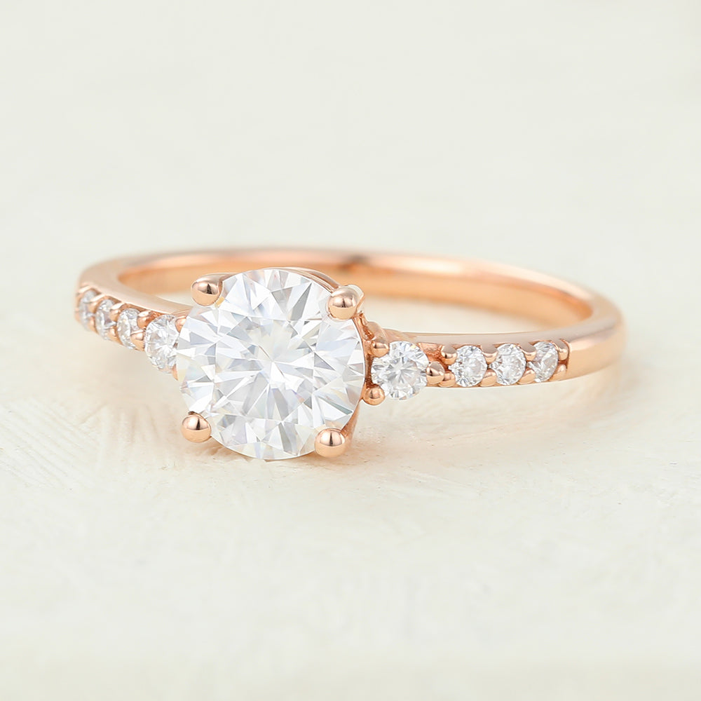 Sienna-0.88 Carats Round Moissanite Pave Engagement Ring
