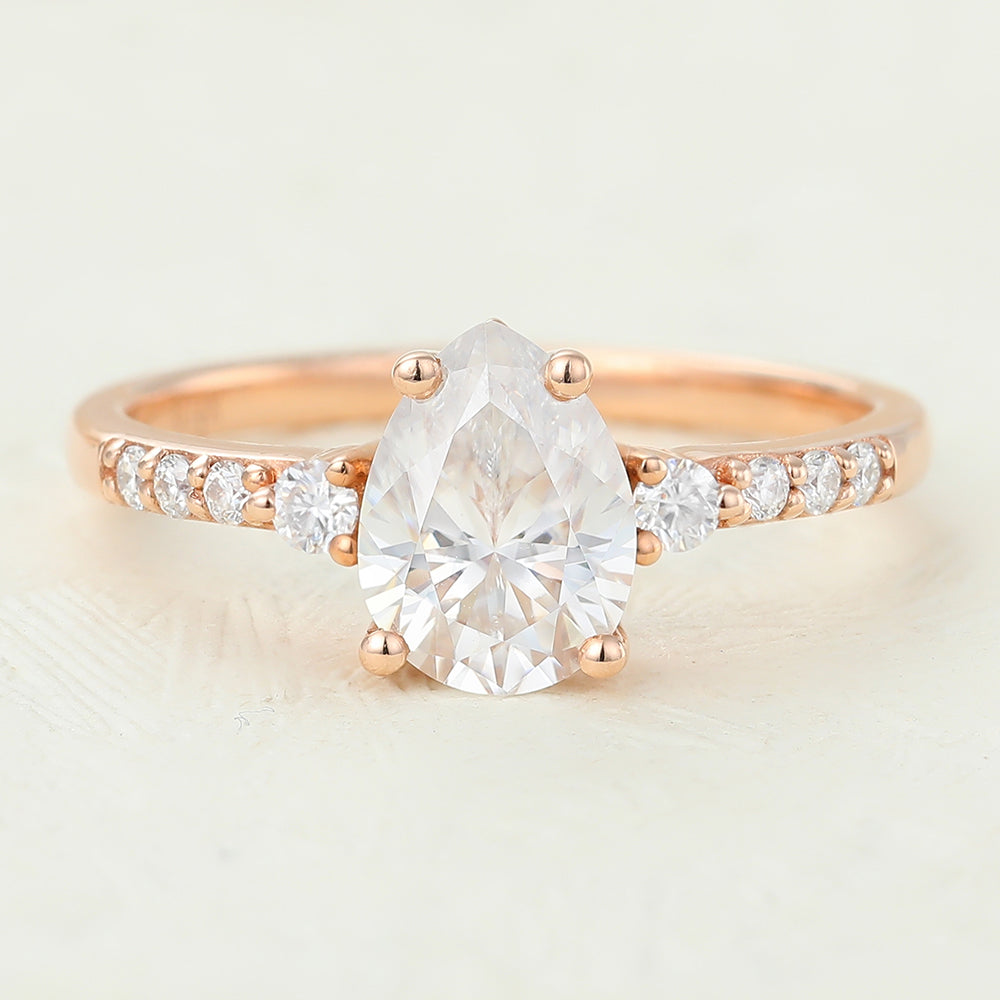 Lola-1.0 Carats Pear Moissanite Pave Engagement Ring