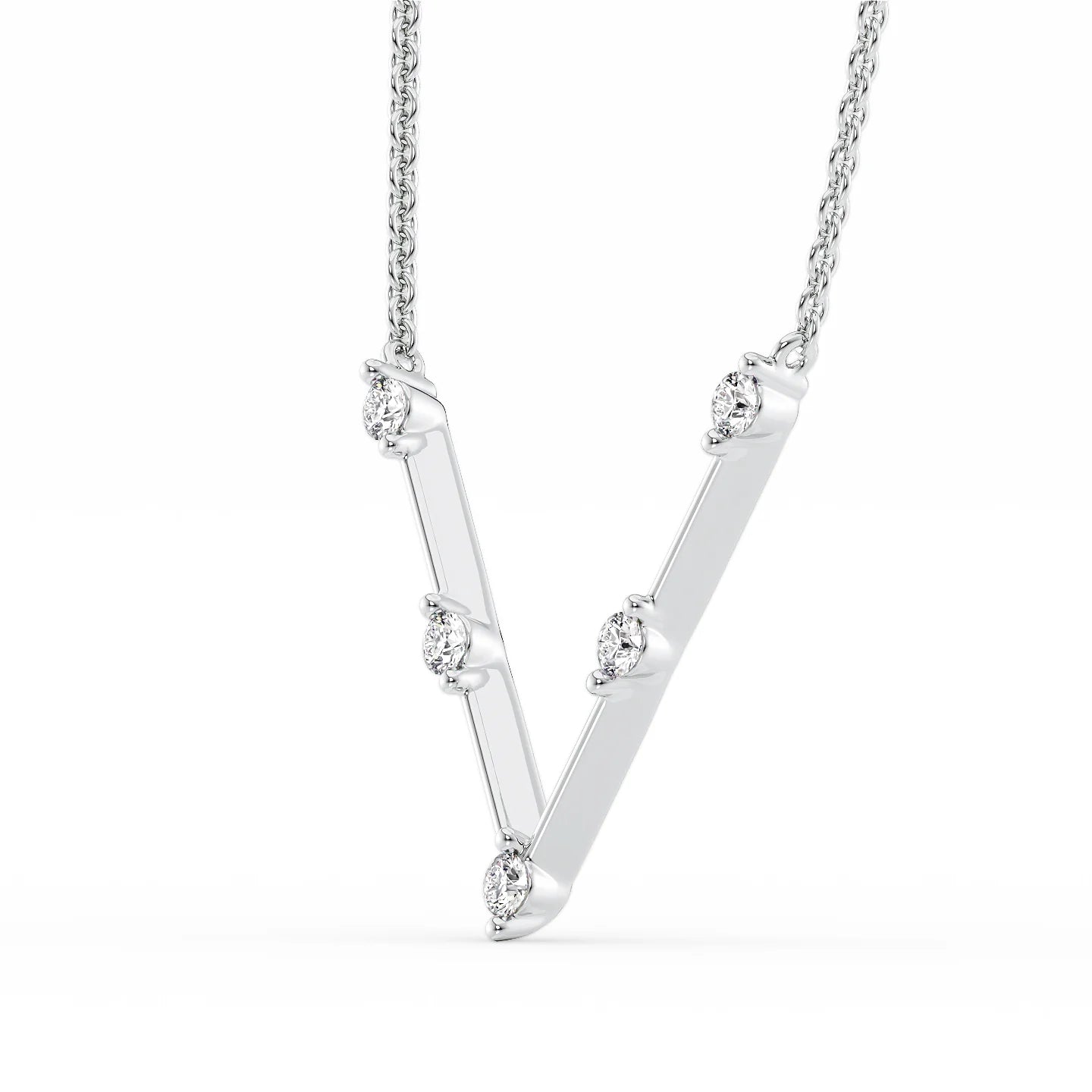 Zoe-0.15 Carats Round Moissanite Chevron Necklace