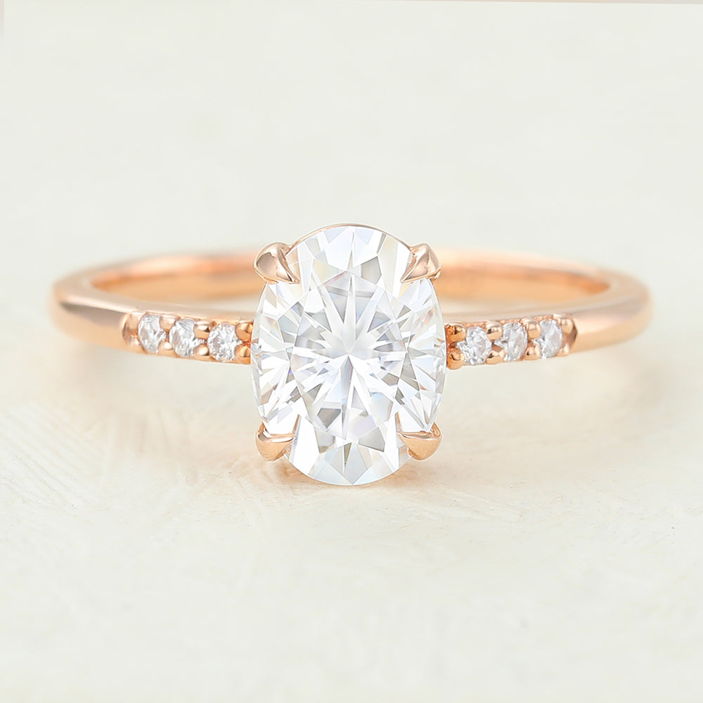 Angelica-1.33 Carats Oval Moissanite Pave Engagement Ring