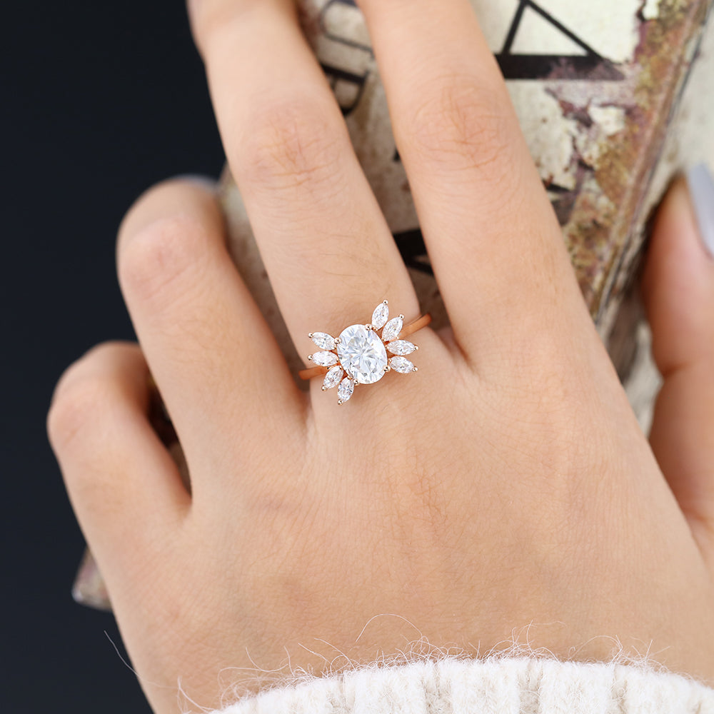 Makenzie-1.33 Carats Oval Moissanite Cluster Engagement Ring