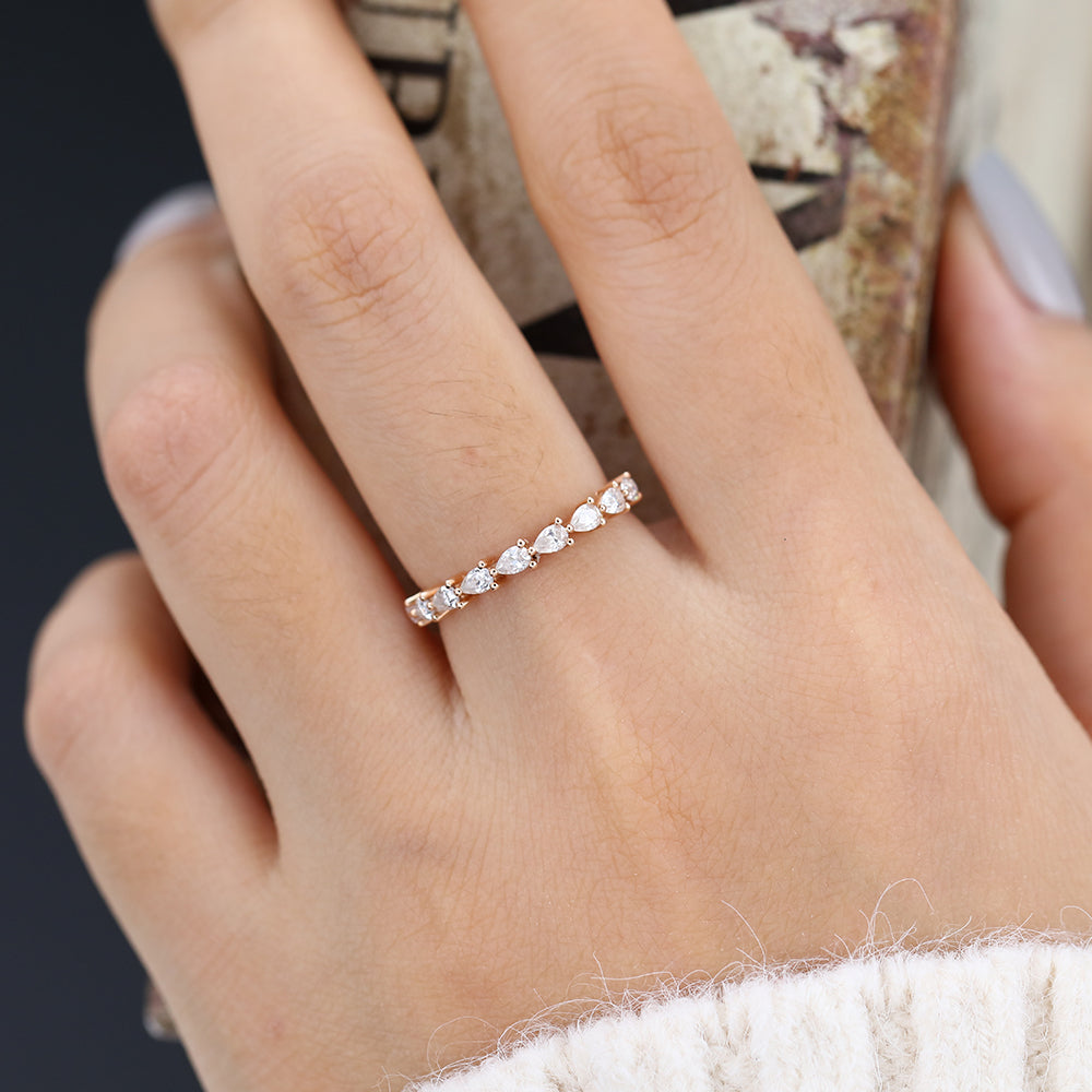Ayden-0.63 TCW Pear Moissanite Vintage Wedding Band