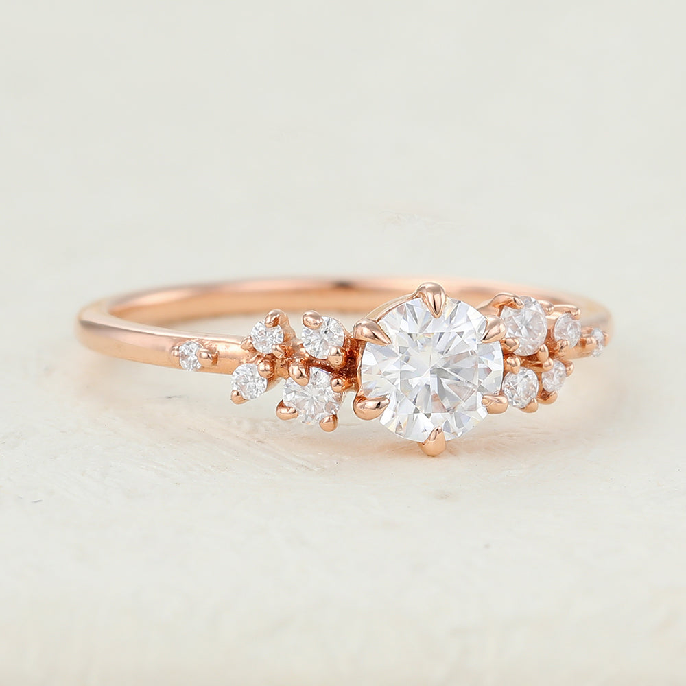 Alexandria-0.41 Carats Round Moissanite Cluster Engagement Ring