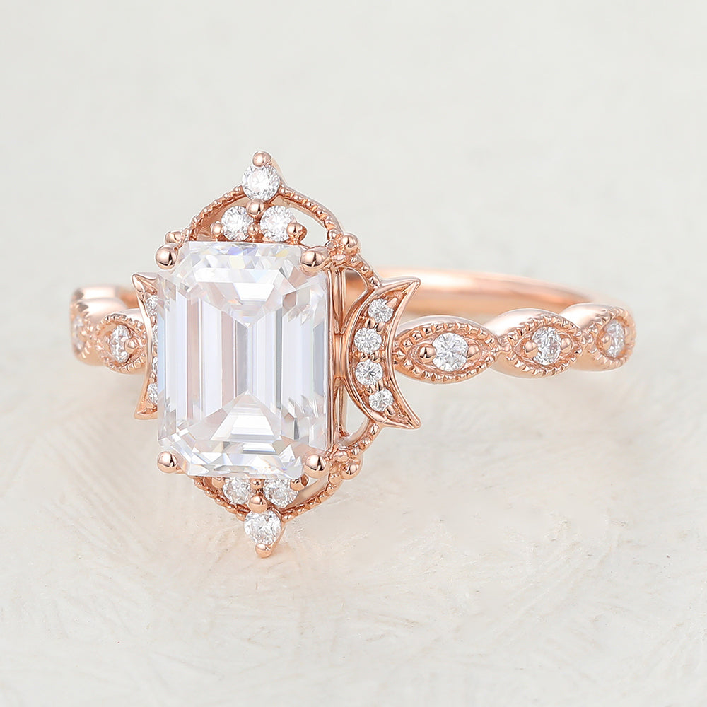 Francesca-1.60 Carats Emerald Moissanite Vintage Engagement Ring