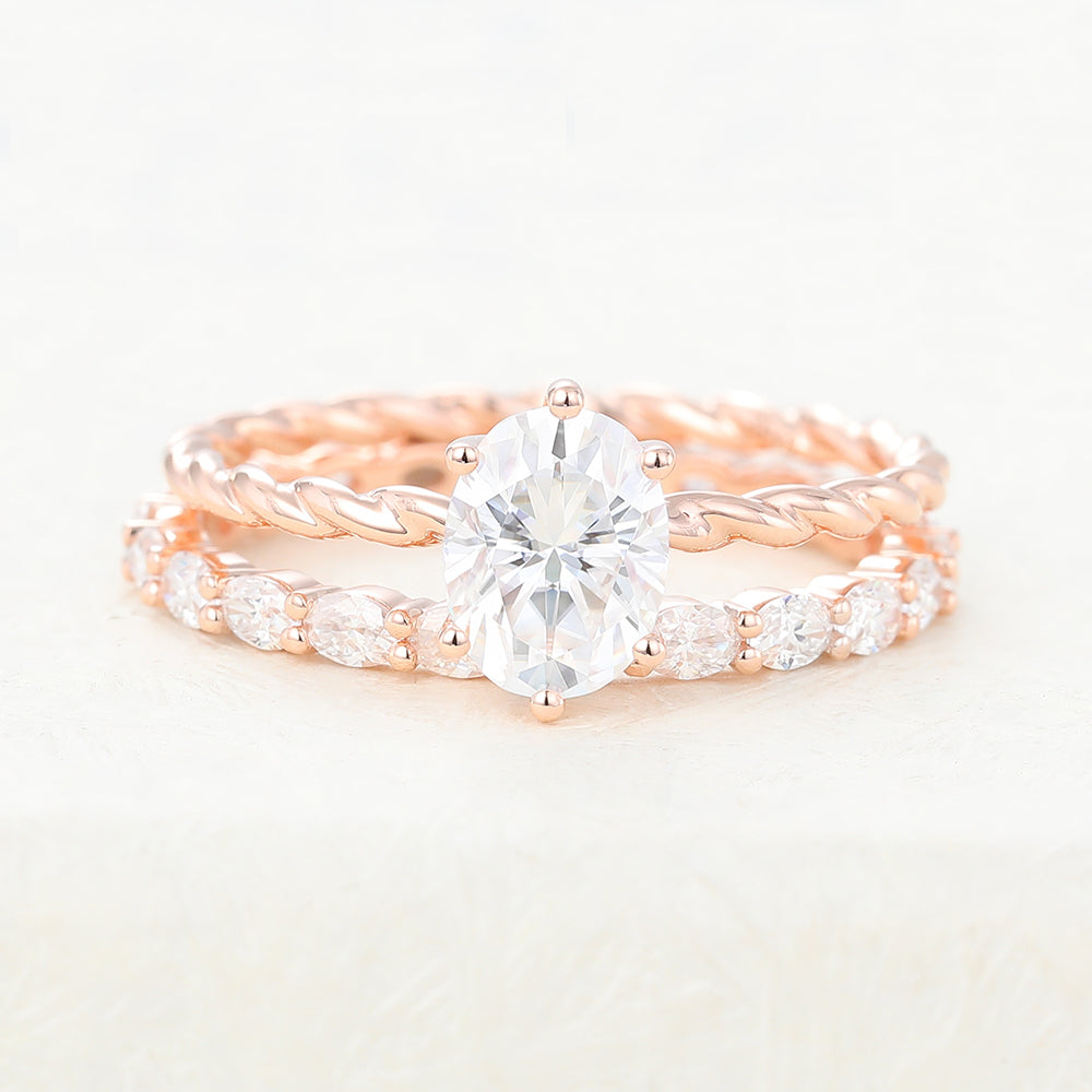 Miles-1.33 Carats Oval Moissanite Solitaire Bridal Ring Set
