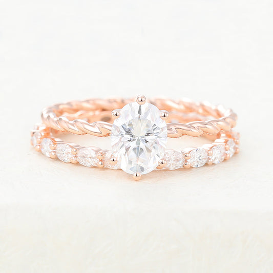 Miles-1.33 Carats Oval Moissanite Solitaire Bridal Ring Set