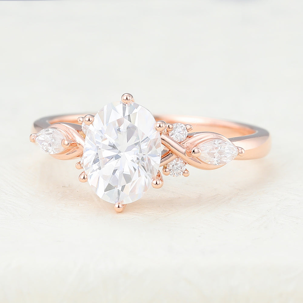 Jordyn-1.33 Carats Oval Moissanite cluster Engagement Ring