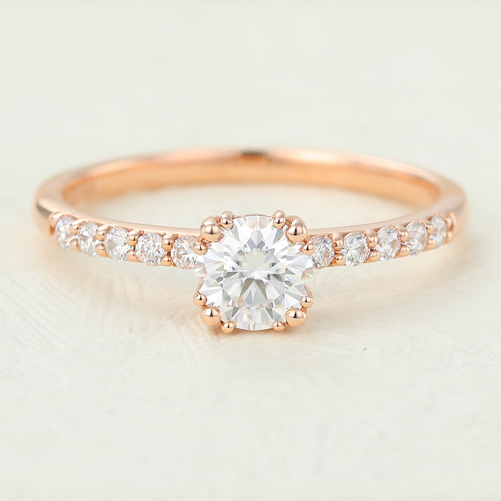Kamila-0.41 Carats Round Moissanite Pave Engagement Ring