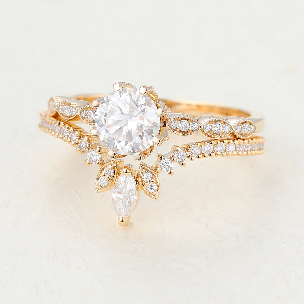 Timothy-1.0 Carats Round Moissanite Pave Bridal Ring Set