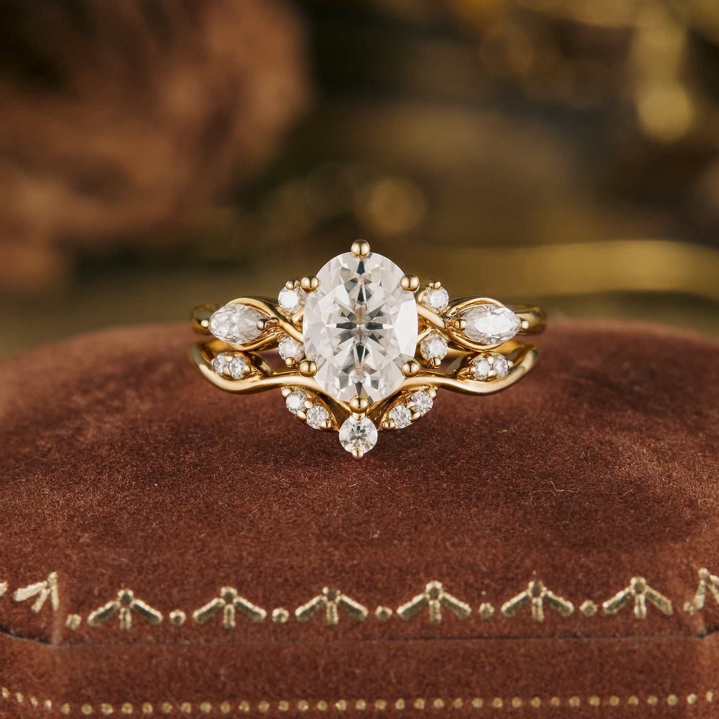 1.5 CT Oval Shaped Moissanite Diamond Bridal Set With Vintage Setting