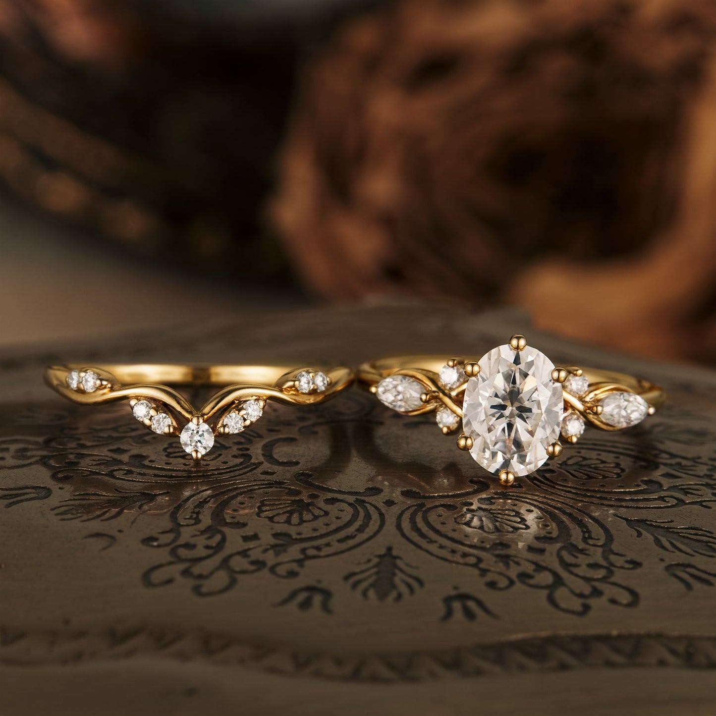1.5 CT Oval Shaped Moissanite Diamond Bridal Set With Vintage Setting