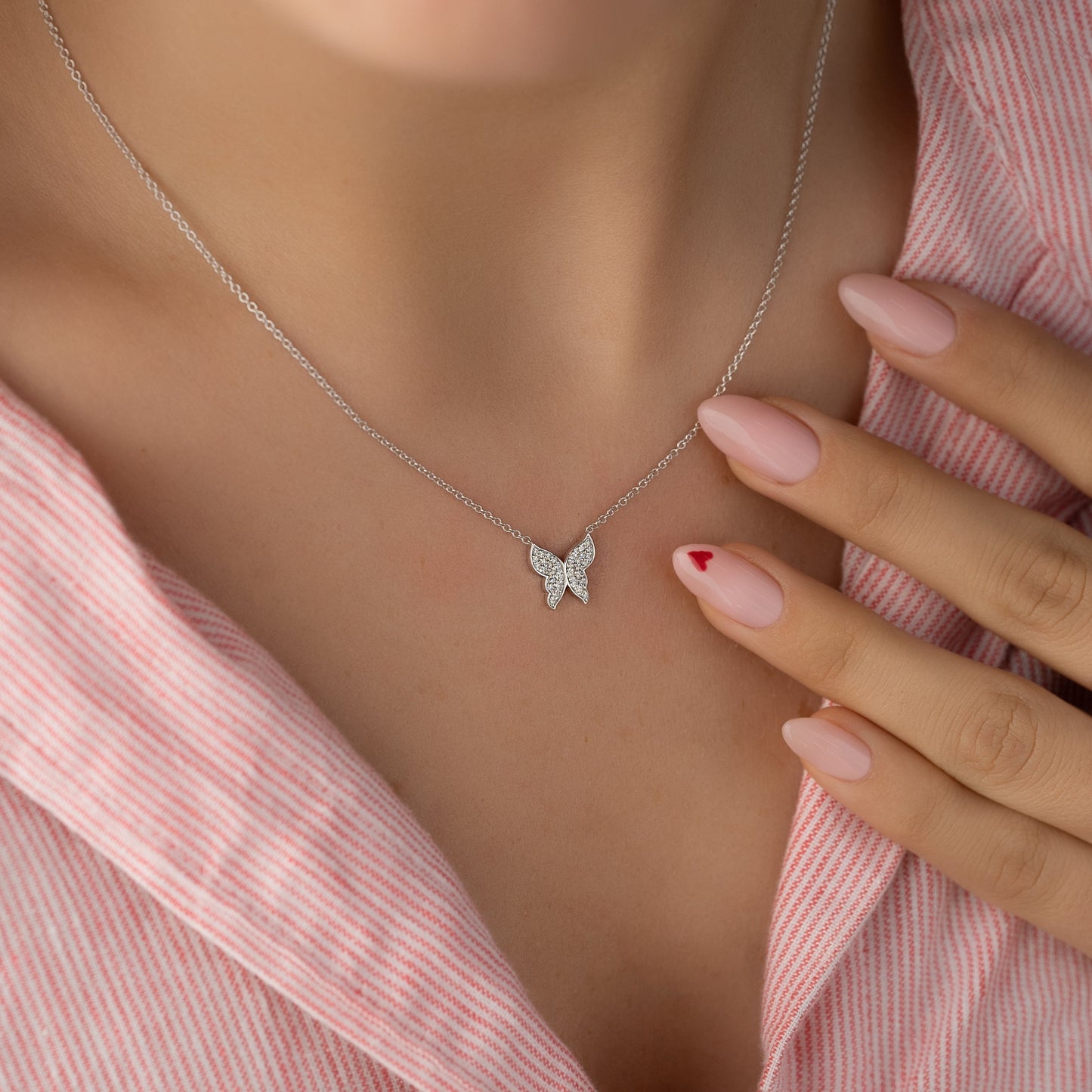 Claire-0.35 Carats Round Moissanite Butterfly Necklace