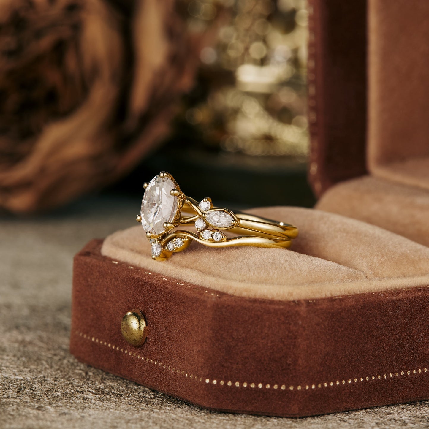 1.5 CT Oval Shaped Moissanite Diamond Bridal Set With Vintage Setting