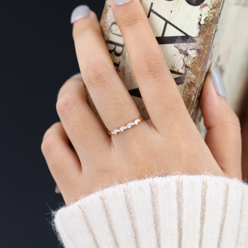 Isabelle-0.33 TCW Pear & Round Moissanite Bezel Wedding Band